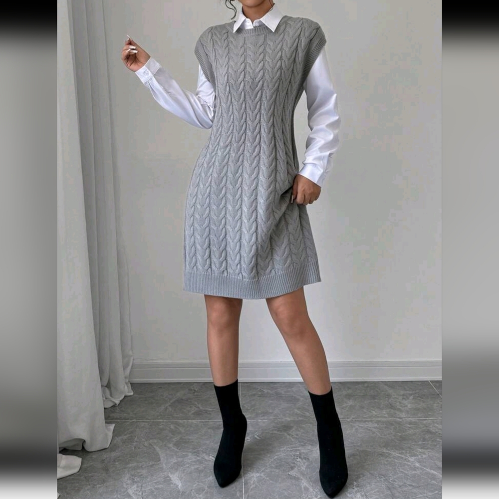 Women's Solid Color Simple Sleeveless Knit Sweater Dress - Picture 5 of 7